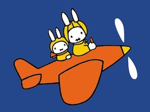 miffy and uncle flying on a plane